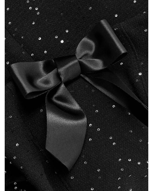 ShuShu/Tong Black Strapless Bow-Detailed Sequin-Embellished Wool-Blend Mini Dress