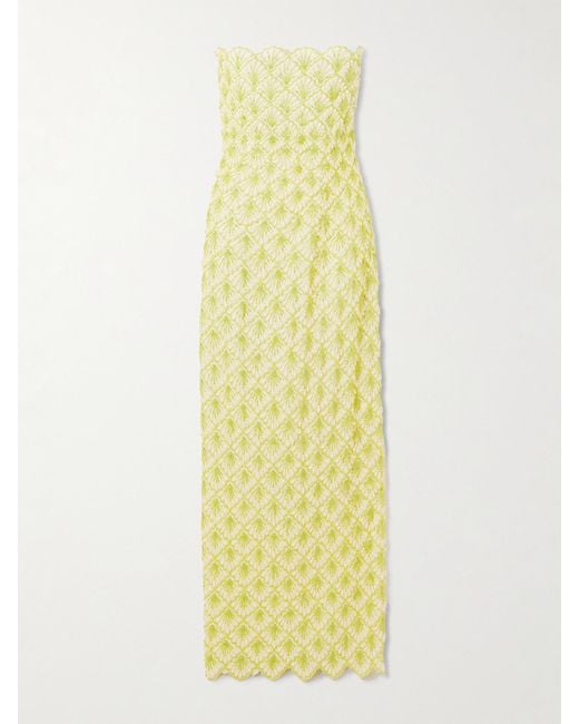 Clio Peppiatt Yellow Ariel Trägerlose Robe Aus Satin Mit Verzierungen Und Wellenkanten
