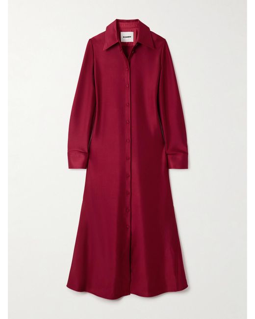 Jil Sander Red Satin Maxi Shirt Dress