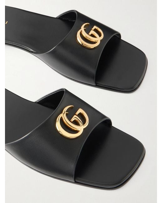 Gucci White Logo-Embellished Leather Slides