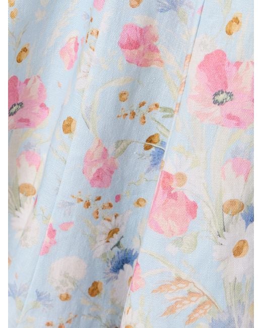 Zimmermann Lucky Lace-Trimmed Floral-Print Linen Mini Dress in Blue | Lyst