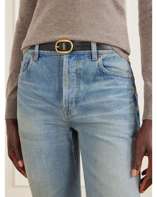 Saint Laurent Blue Logo-Engraved Leather Belt