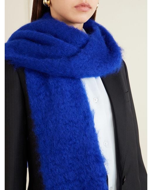 Jil Sander Blue Fringed Virgin Wool Scarf