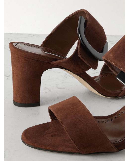 Manolo Blahnik Brown Betimusa 70 Suede Sandals