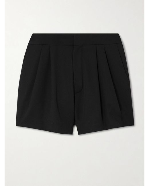 Saint Laurent Black Shorts Aus Grain De Poudre Aus Wolle Mit Falten