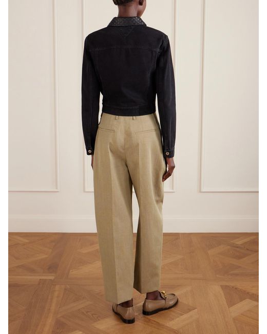 Bottega Veneta Black Intrecciato Leather-Trimmed Denim Jacket