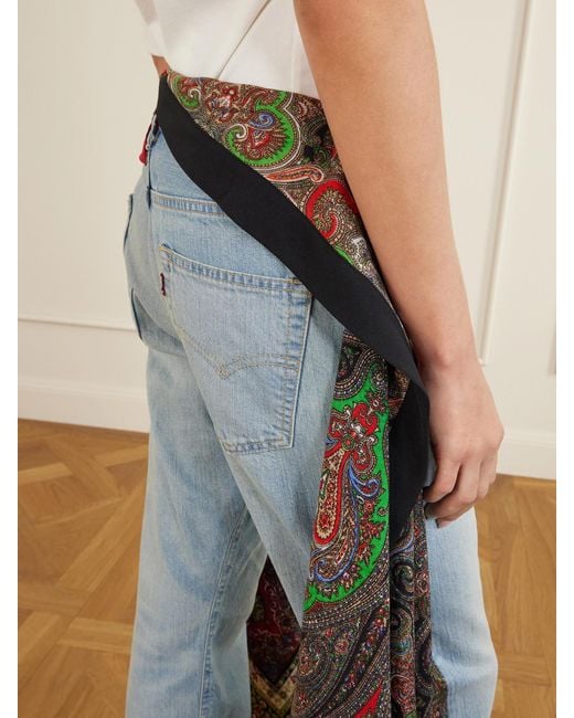 Junya Watanabe Blue Scarf-Detailed Fringed Mid-Rise Straight-Leg Jeans