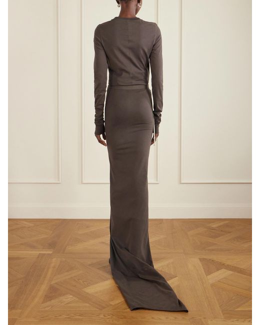 Rick Owens Brown Moncler Appliquéd Cotton-Jersey Maxi Skirt