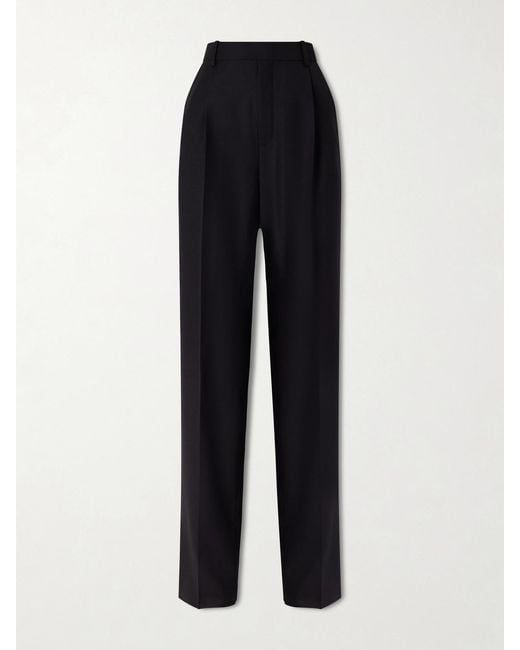 Saint Laurent Blue Pleated Wool Straight-Leg Pants