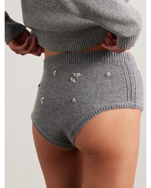 Jonathan Simkhai Gray Georgie Crystal-Embellished Wool And Cashmere-Blend Shorts