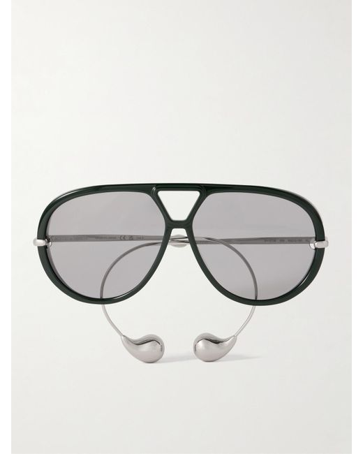 Bottega Veneta Gray Embellished Aviator-Style Recycled-Acetate And-Tone Sunglasses