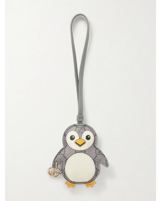 Gucci White Embellished Leather-Trimmed Printed Coated-Canvas Bag Charm