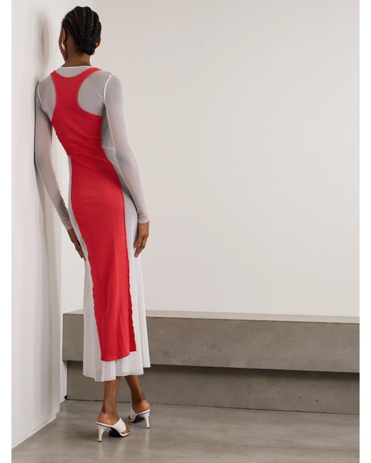 Jean Paul Gaultier Layered Ribbed Cotton-Jersey And Mesh Maxi Dress