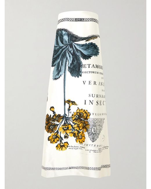 Erdem White Strapless Ruffled Printed Duchesse-Satin Midi Dress