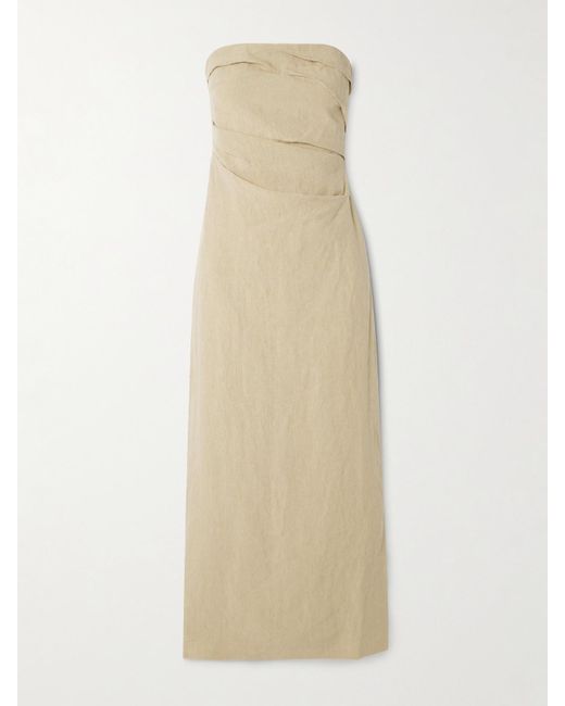 TOVE Natural Sabella Strapless Gathered Linen Midi Dress