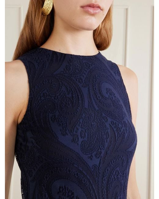 Etro Blue Devoré Cotton-Blend Crepe-Jersey Maxi Dress