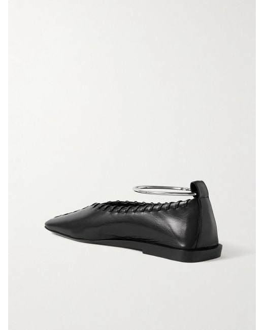 Jil Sander Black Ring Whipstitch-Trimmed Leather Ballet Flats