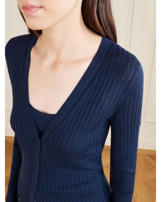 Gabriela Hearst Blue Emma Pointelle-Knit Cashmere And Silk-Blend Cardigan