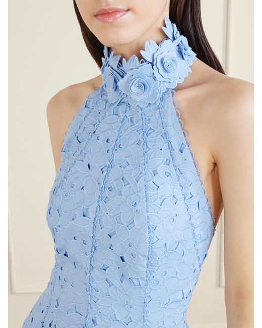 Rebecca Vallance Blue Nuvola Appliquéd Broderie Anglaise Cotton Halterneck Midi Dress