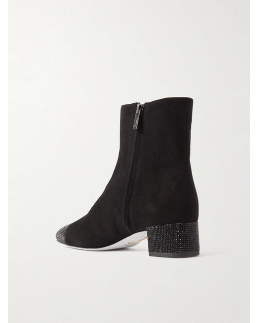 Rene Caovilla Black Bonnie Embellished Suede Ankle Boots