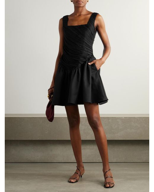 Abadia Black Kaia Ruched Chiffon And Twill Mini Dress