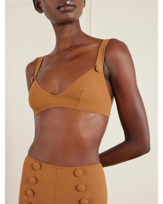 Lisa Marie Fernandez Brown Magdalena Button-Embellished Bikini