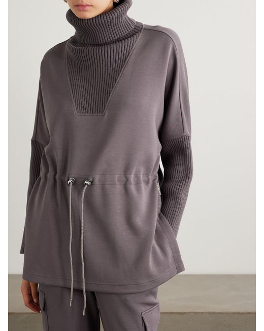 Varley Gray Suffolk Ribbed-Knit And Doublesoft Jersey Turtleneck Sweatshirt
