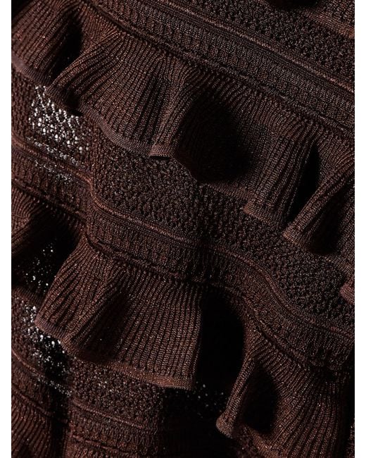 Zimmermann Brown Ruffled Metallic Pointelle-Knit Top