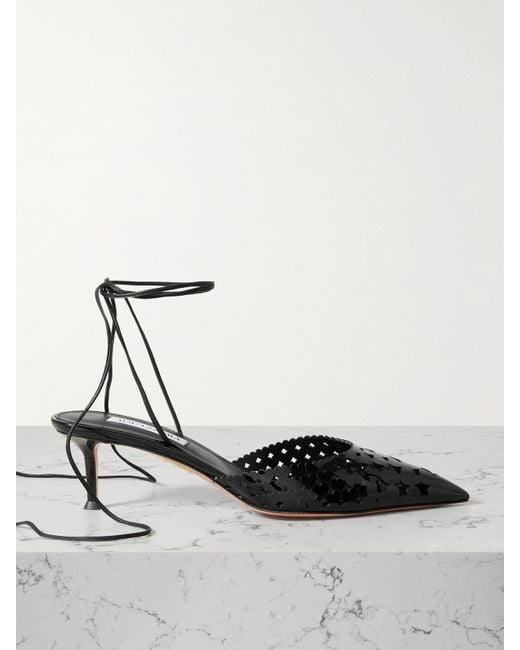 Aquazzura Black Amourose 50 Cutout Patent-Leather Point-Toe Pumps
