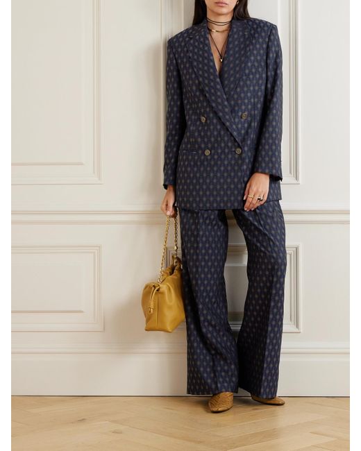 Etro Blue Pleated Wool And Cotton-Blend Jacquard Wide-Leg Pants