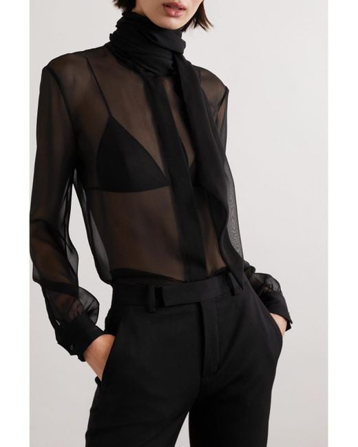 Blouse En Mousseline De Soie À Col Noué Saint Laurent en coloris Black