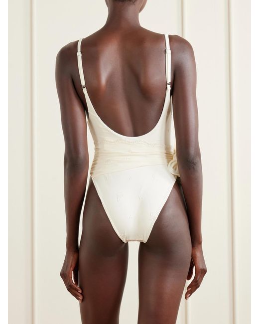 Magda Butrym White Embellished Lace-Trimmed Swimsuit
