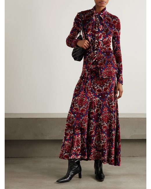Rabanne Red Tie-Detailed Devoré-Velvet Blouse