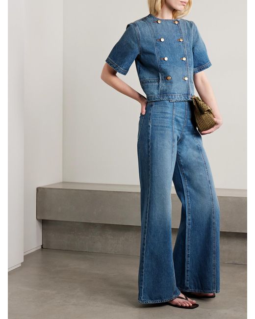 Ulla Johnson Blue The Bianca Paneled High-Rise Wide-Leg Jeans