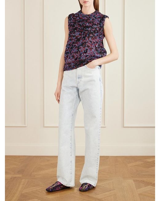 Dries Van Noten Blue Frayed Printed Cotton Vest