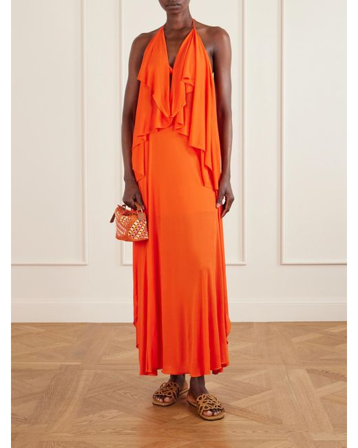 Loewe Orange Paula's Ibiza Puzzle Edge Mini Leather-Trimmed Crocheted Raffia Shoulder Bag