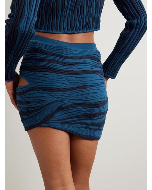 Donde Esteban Blue Magdalena Cutout Ribbed Cotton Mini Skirt