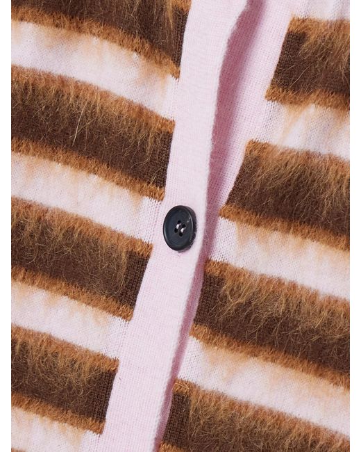 Marni Brown Striped Mohair Blend-Trimmed Wool Cardigan