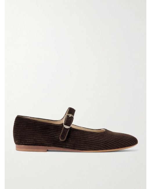 Le Monde Beryl White Grosgrain-Trimmed Corduroy Mary Jane Ballet Flats