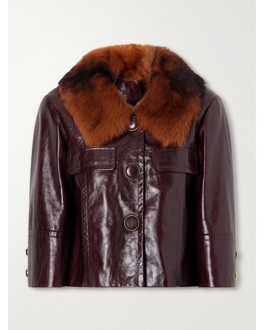 Chloé Brown Cropped Shearling-Trimmed Leather Jacket
