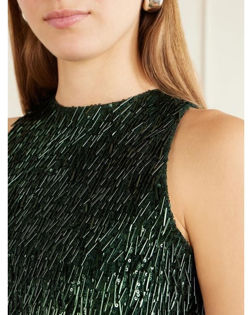 Dima Ayad Green Sequin-Embellished Jersey Blouse