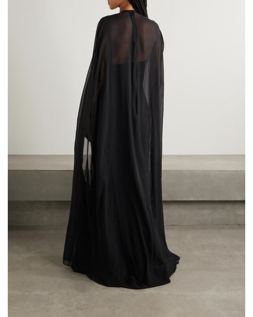 Elie Saab Black Cape-Effect Embellished Silk-Crepe And Silk-Chiffon Gown