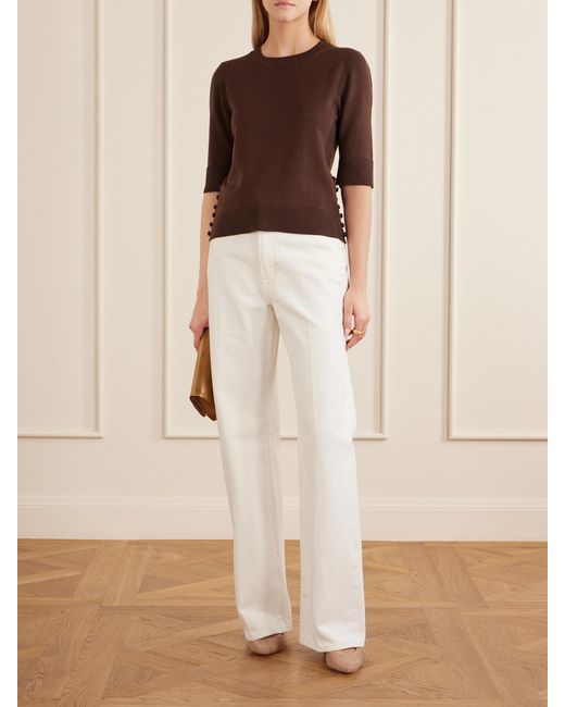 Oscar de la Renta Brown Button-Detailed Wool Sweater