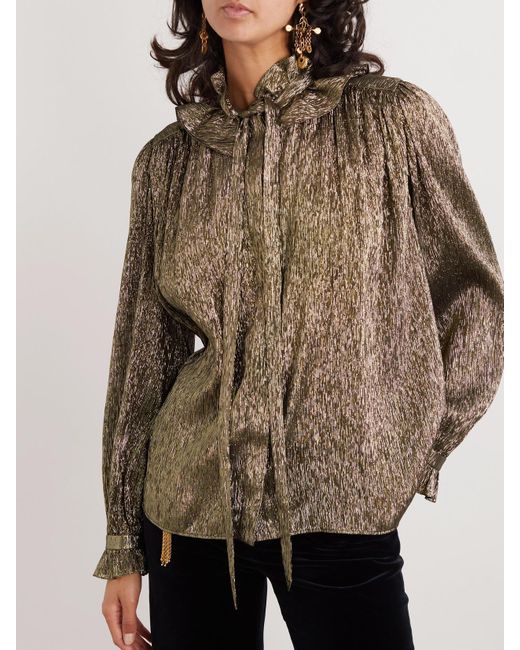 Chloé Brown Bluse Aus Metallic-Chiffon Mit Schluppe