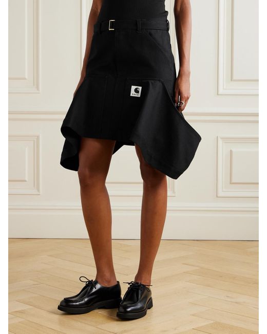 Sacai Black Carhartt Wip Belted Draped Cotton-Canvas Mini Skirt