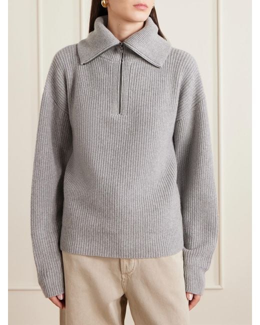 The Elder Statesman Gray Runyon Pullover Aus Geripptem Kaschmir Mit Reißverschluss