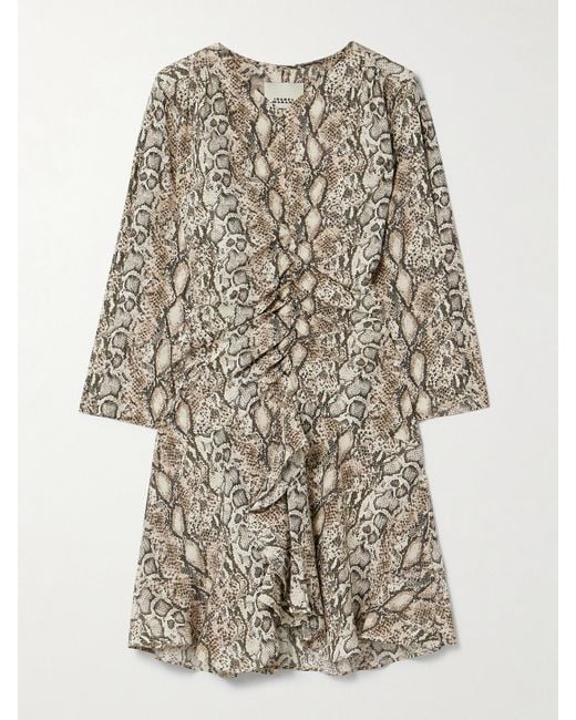 Isabel Marant Multicolor Octavia Ruched Snake-Print Silk-Blend Crepe Mini Dress