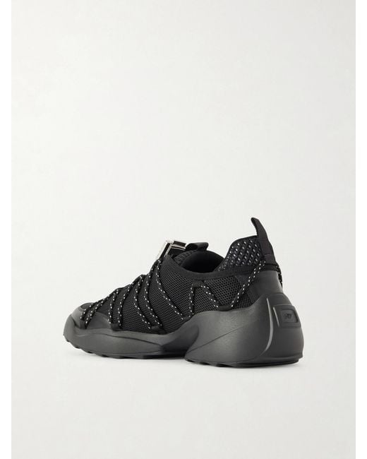 Roger Vivier Black Viv On The Run Embellished Leather-Trimmed Mesh Sneakers