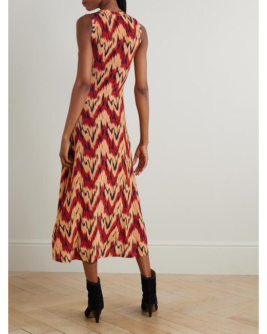 Ulla Johnson Red Orla Printed Stretch-Jersey Midi Dress