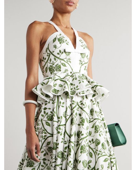 Giambattista Valli White Floral-Print Cotton-Poplin Peplum Maxi Dress